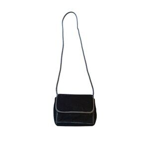 Jessica McClintock Black Velvet Mini Shoulder Bag With Snap Closure & Rope Strap